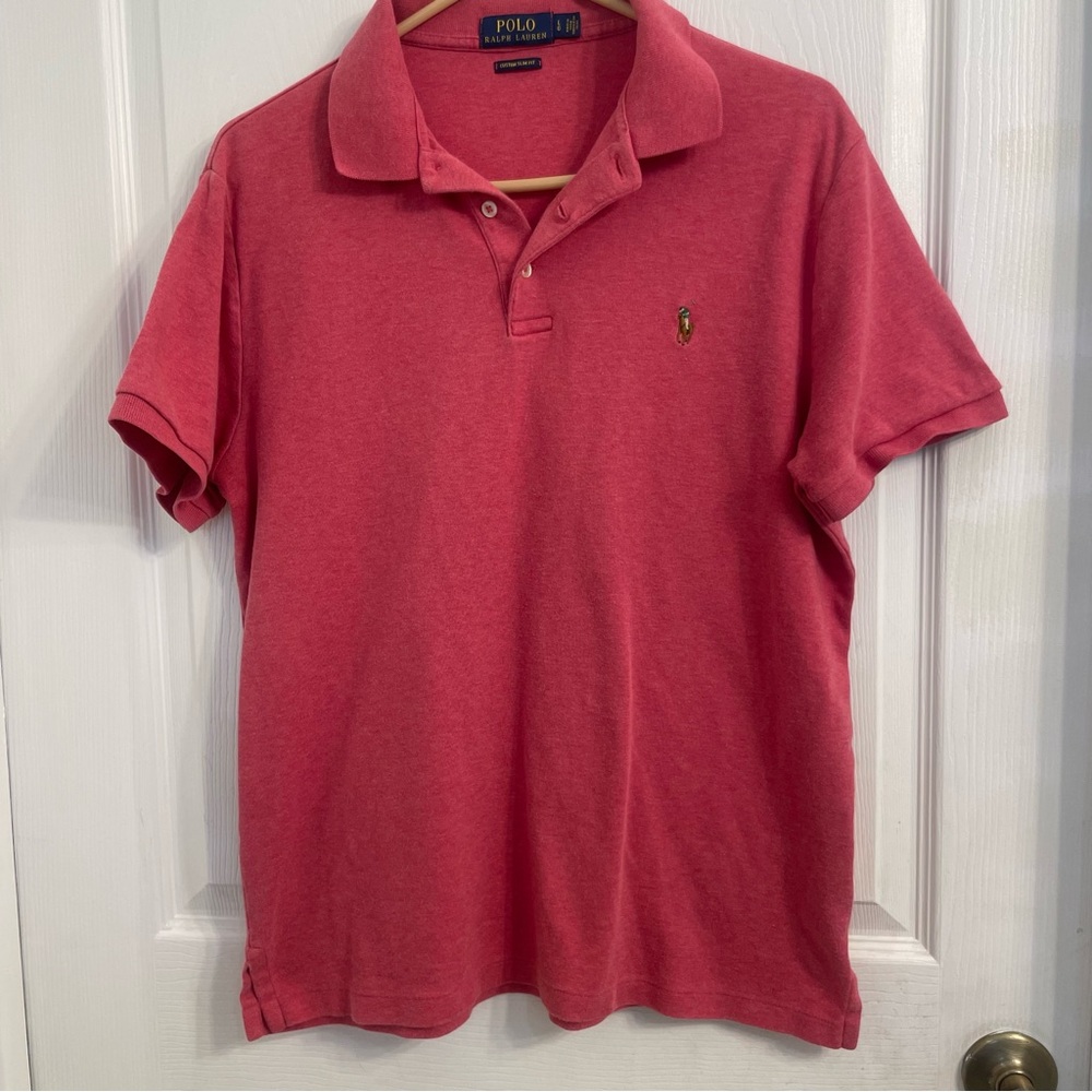 Ralph Lauren Red Polo Shirt Slim Fit Casual Style Large Salmon